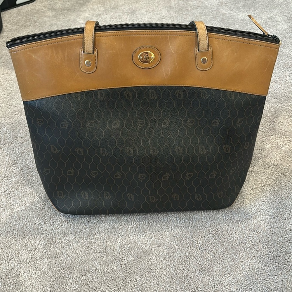 Authentic Dior Honeycomb Canvas & Leather Tote